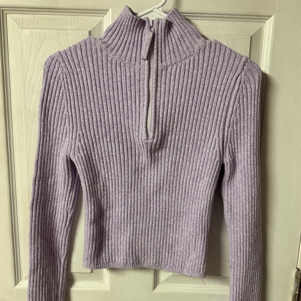 aerie Ribbed Half-Zip Mock Neck Sweater - Light Lavender
